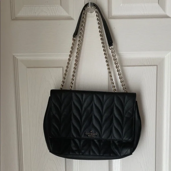 kate spade Black Quilted Adjustable Gold Chain-Strap Shoulder Bag - Picture 1 of 10